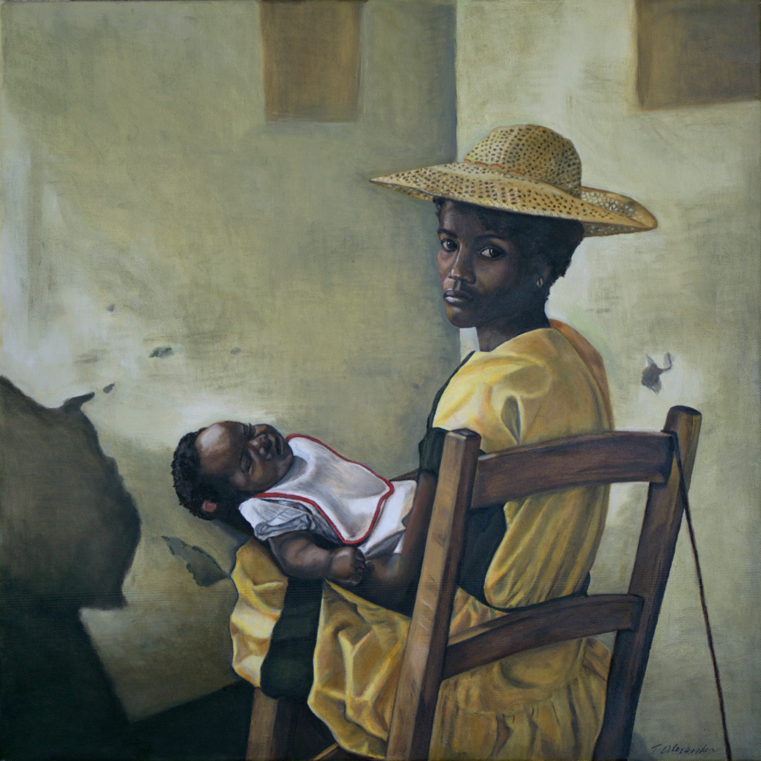 oil-painting-african-mother-in-a-yellow-dress