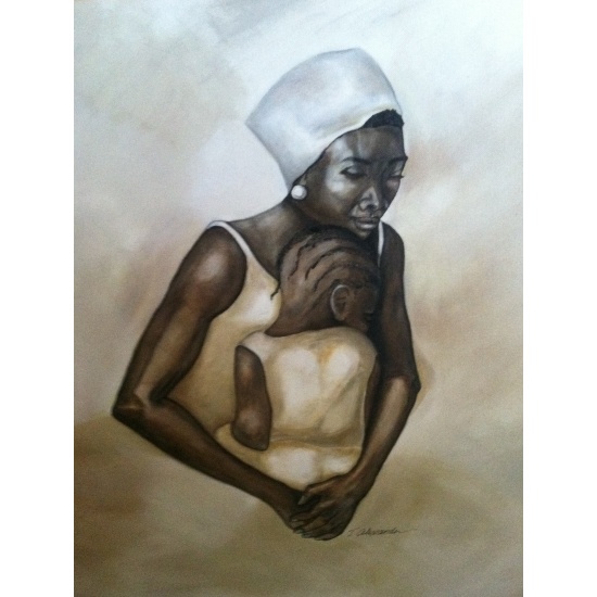 oil-painting-of-an-african-mother-in-a-white-dress