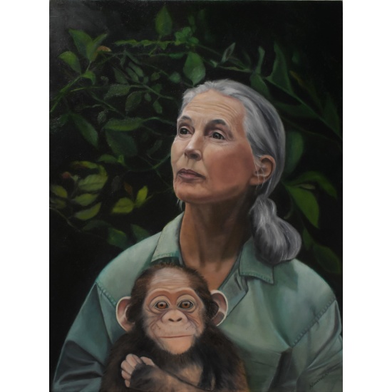 oil-painting-jane-goodall-with-infant-chimp
