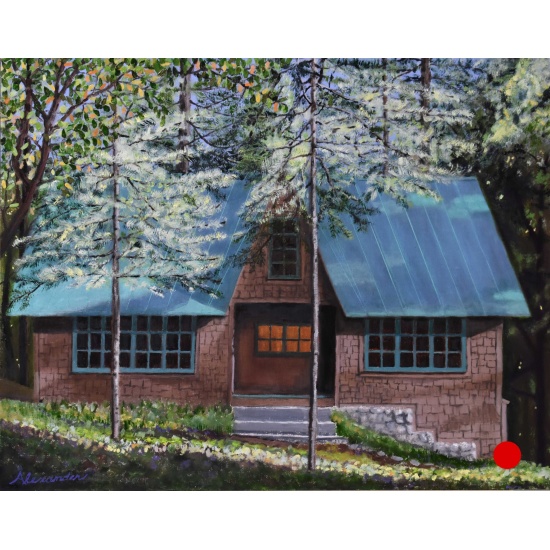 photo-of-oil-painting-Dogwood-Canyon-Cabin-in-October-Morning-Light-SOLD