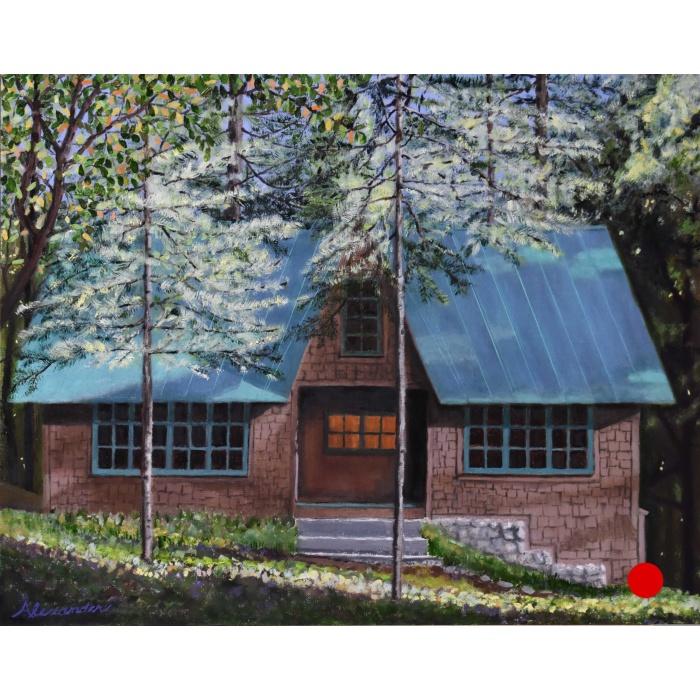 photo-of-oil-painting-Dogwood-Canyon-Cabin-in-October-Morning-Light-SOLD