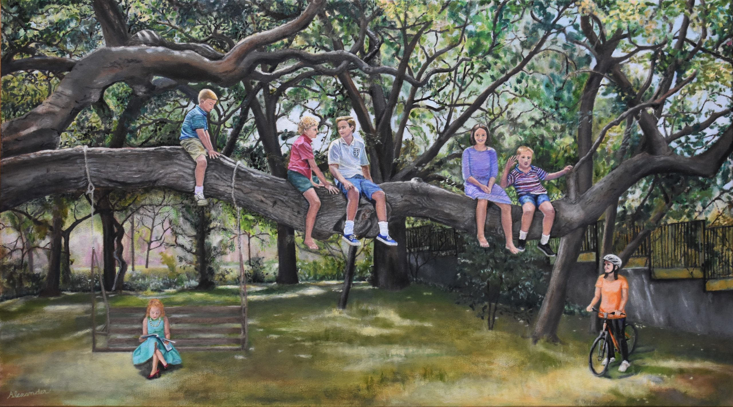 oil-painting-children-in-a-tree