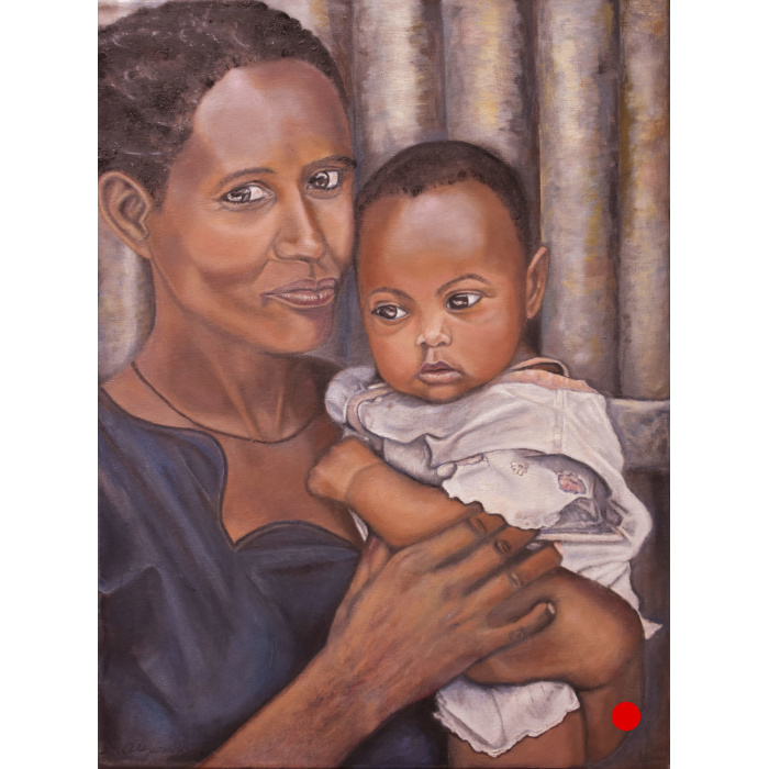 oil-painting-african-mother-in-a-blue-dress
