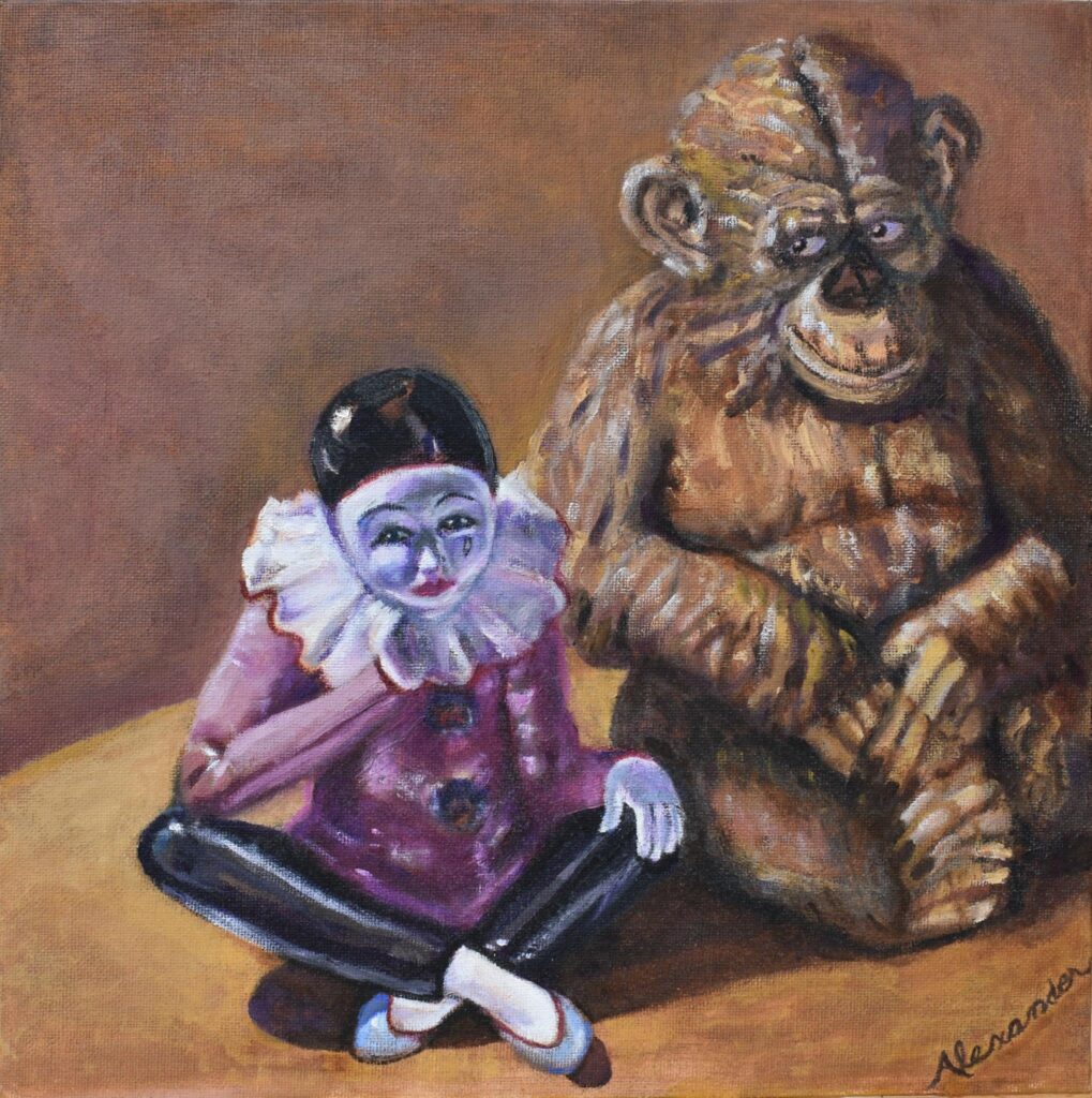 oil-painting-Mime-and-Monkey-are-Friends