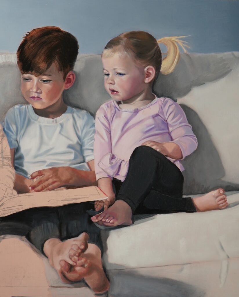 oil-painting-three-children-and-a-book