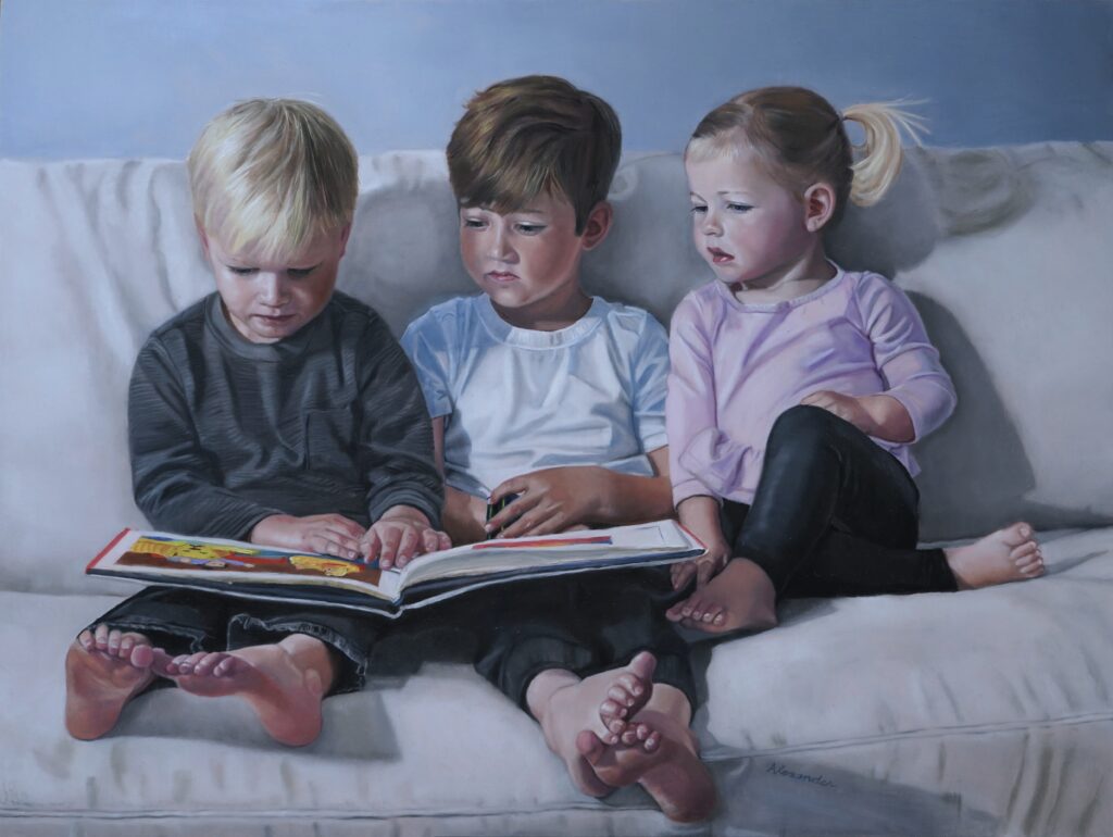 oil-painting-children-engrossed-in-a-book